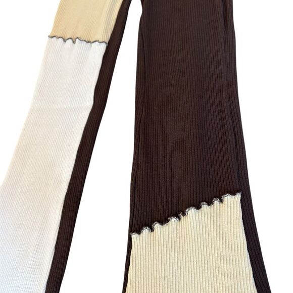 Topshop Patchwork Contrast Flared Pant Multicolored Neutral Ribbed Womens Size 4 - Picture 10 of 12